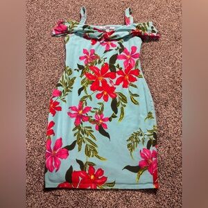 Guess Womens Dahlia Off-the-Shoulder Floral Print Mini Dress Sz Small Aqua